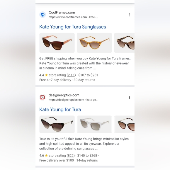 Kate Young for Tura Glasses Sunglasses Frames with Case. - Picture 10 of 11